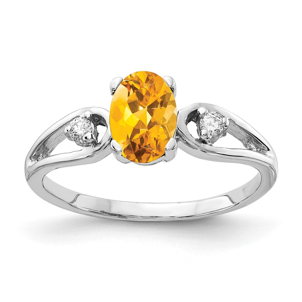 14k White Gold 7x Oval Citrine A Diamond ring