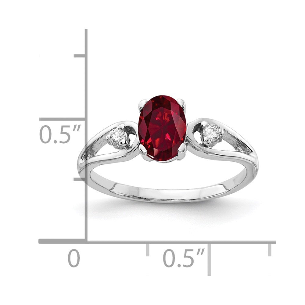 14k White Gold 7x Oval Created Ruby A Diamond ring