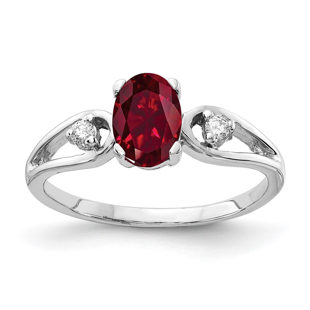 14k White Gold 7x Oval Created Ruby A Diamond ring