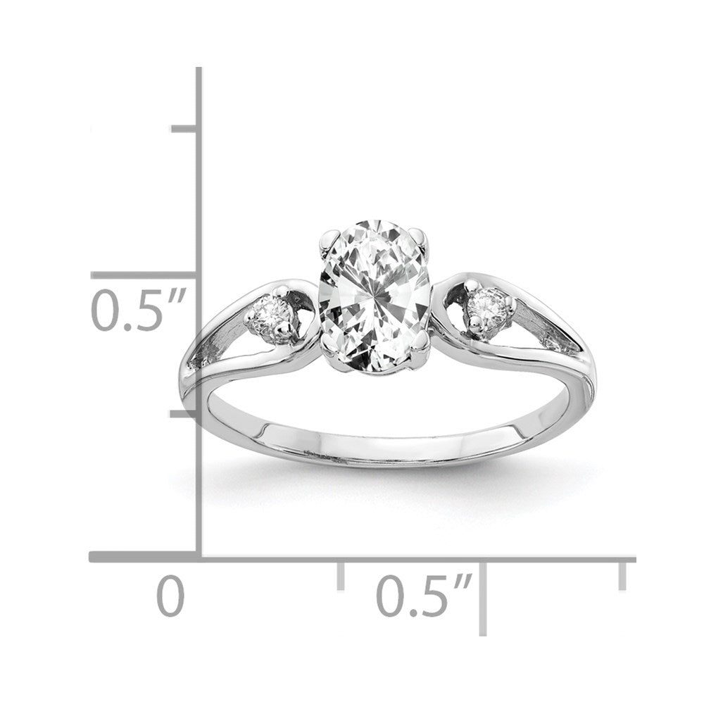 14k White Gold 7x Oval Cubic Zirconia A Diamond Ring