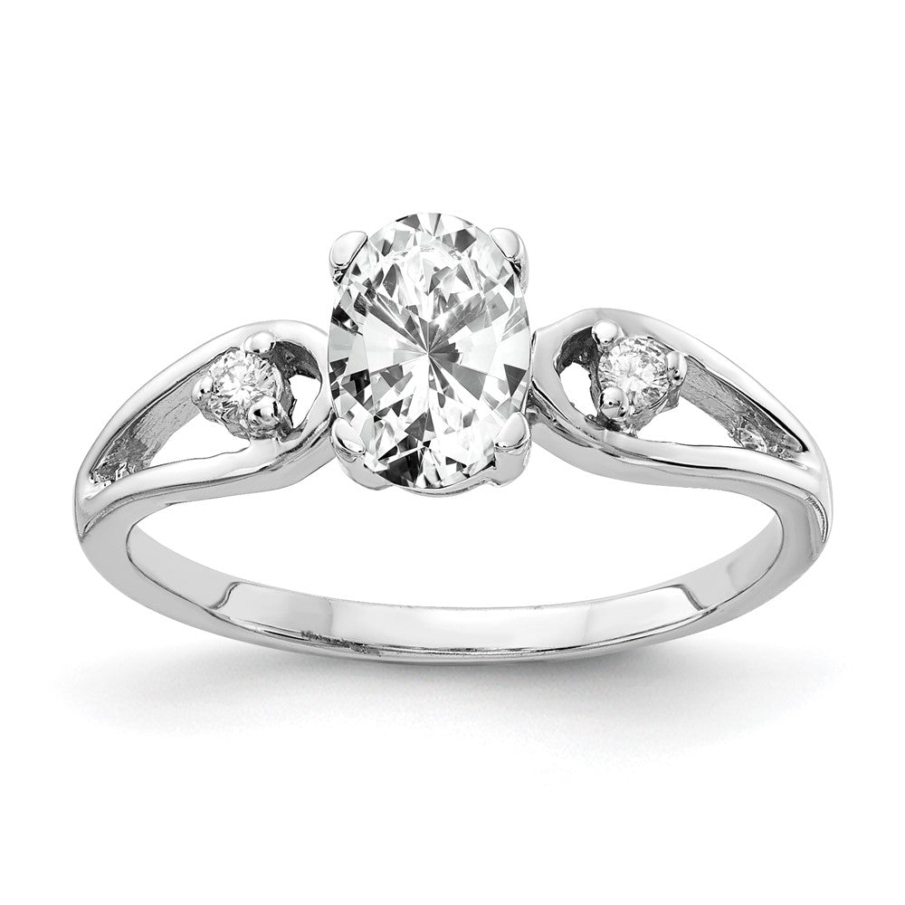 14k White Gold 7x Oval Cubic Zirconia A Diamond Ring