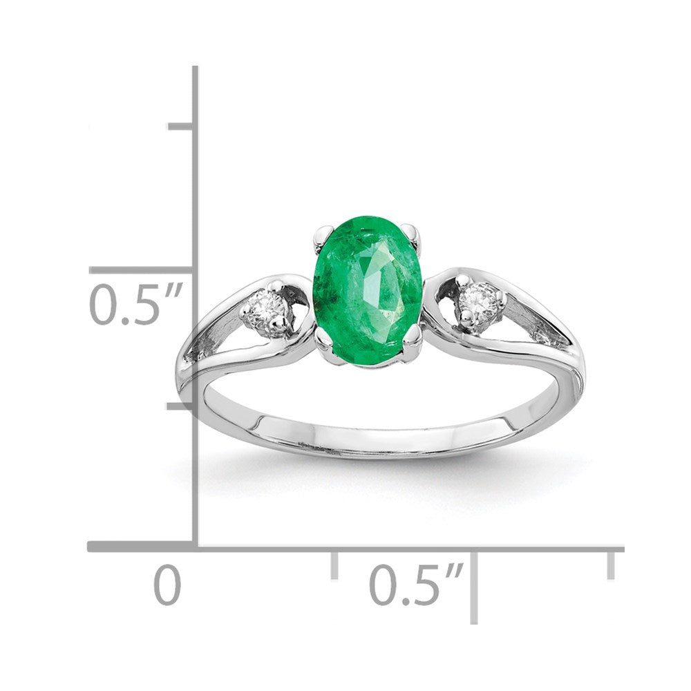 14k White Gold 7x Oval Emerald and 1/20 carat A Diamond Ring