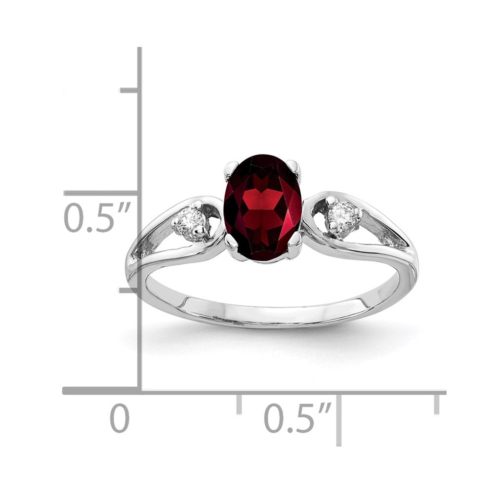 14k White Gold 7x Oval Garnet and 1/20 carat VS Diamond Ring