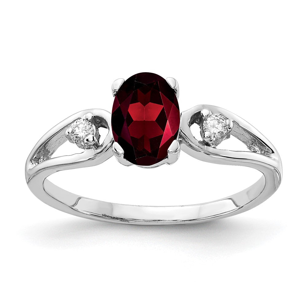 14k White Gold 7x Oval Garnet A Diamond ring