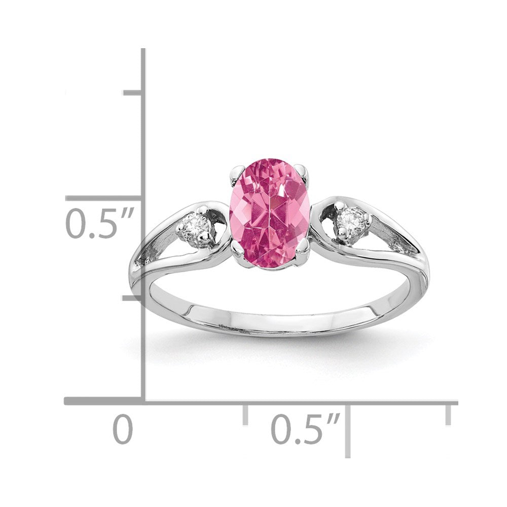 14k White Gold 7x Oval Pink Tourmaline A Diamond ring