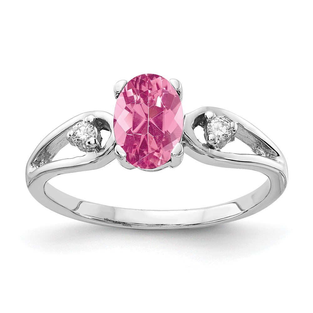 14k White Gold 7x Oval Pink Tourmaline A Diamond ring