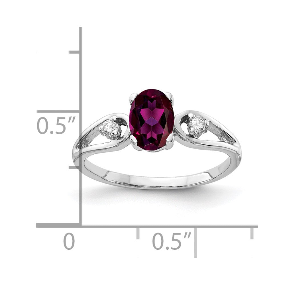 14k White Gold 7x Oval Rhodolite Garnet A Diamond ring