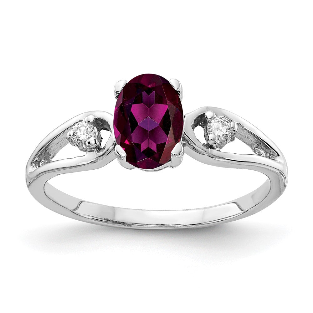 14k White Gold 7x Oval Rhodolite Garnet A Diamond ring