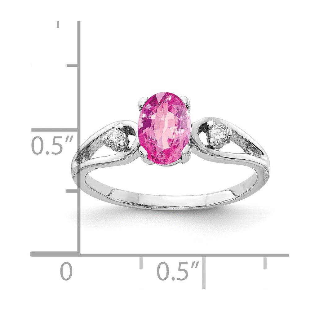 14k White Gold 7x Oval Pink Sapphire and 1/20 carat VS Diamond Ring
