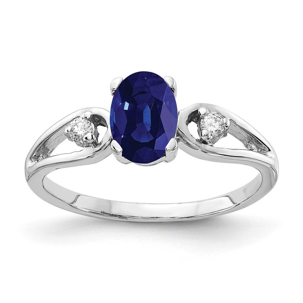 14k White Gold 7x Oval Sapphire A Diamond ring