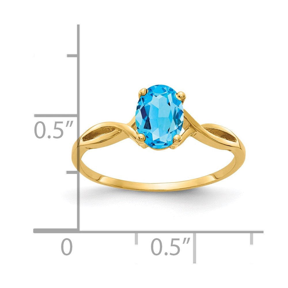 14k 7x Oval Blue Topaz Twist Ring