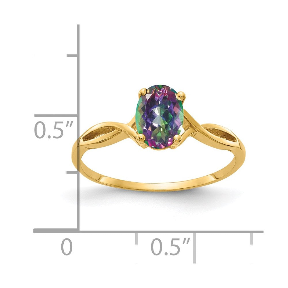14k 7x Oval Mystic Fire Topaz Twist Ring