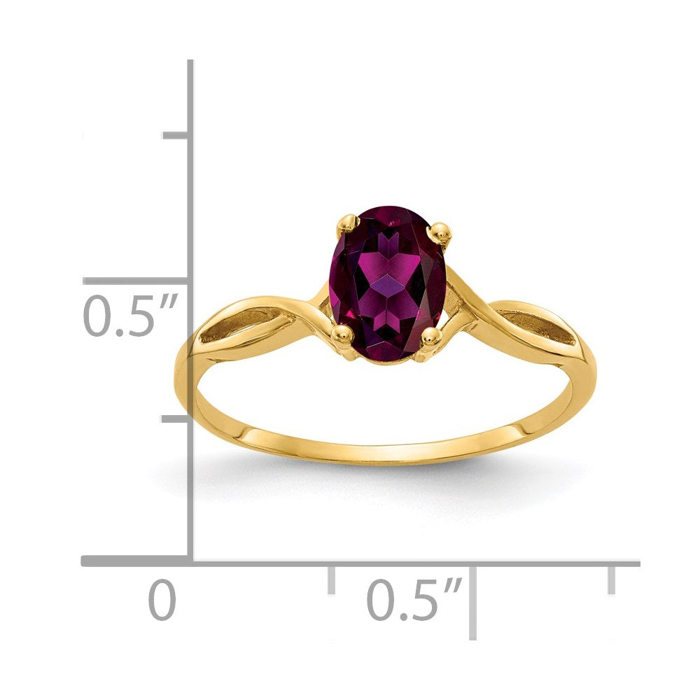 14k 7x Oval Rhodolite Garnet Twist Ring