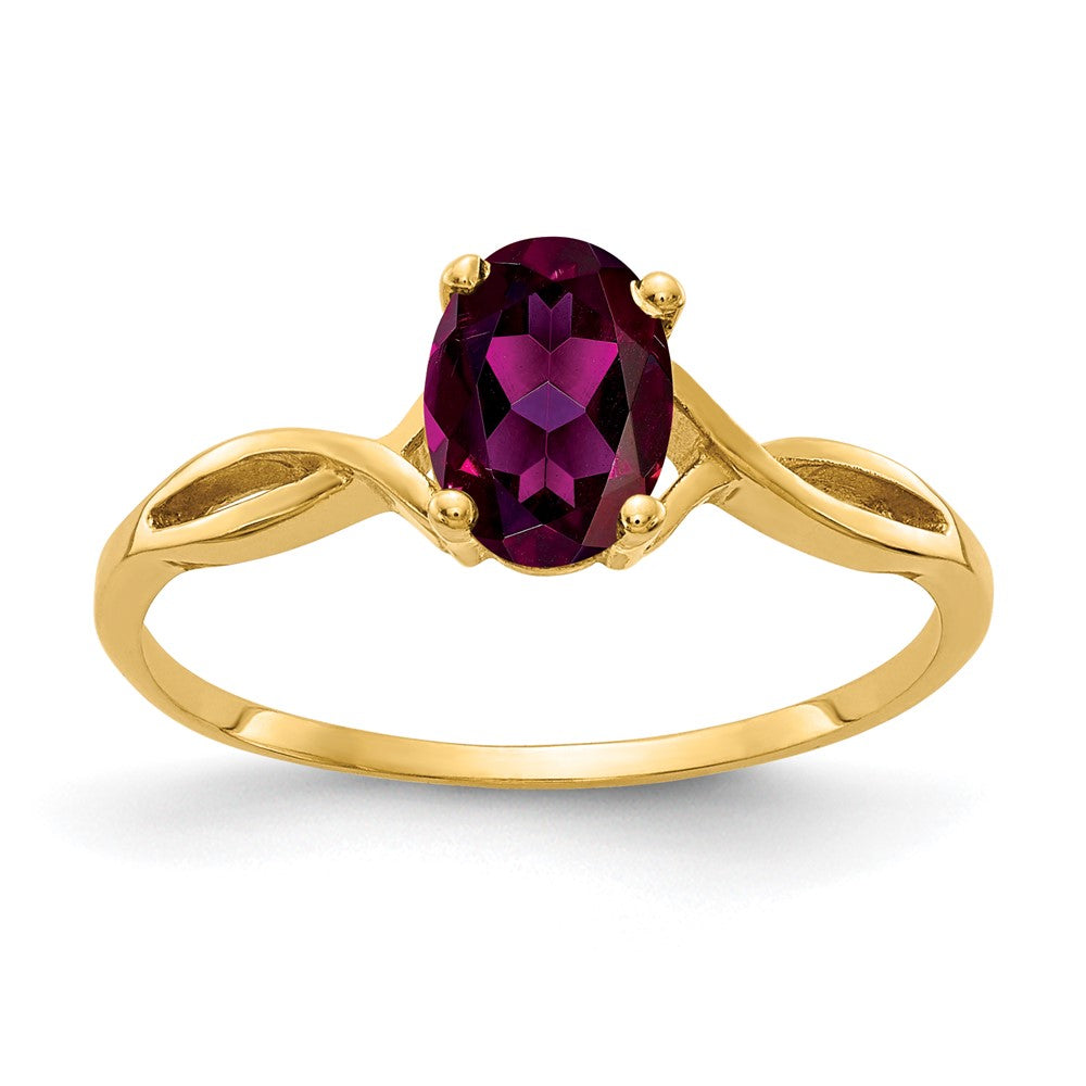14k 7x Oval Rhodolite Garnet Twist Ring