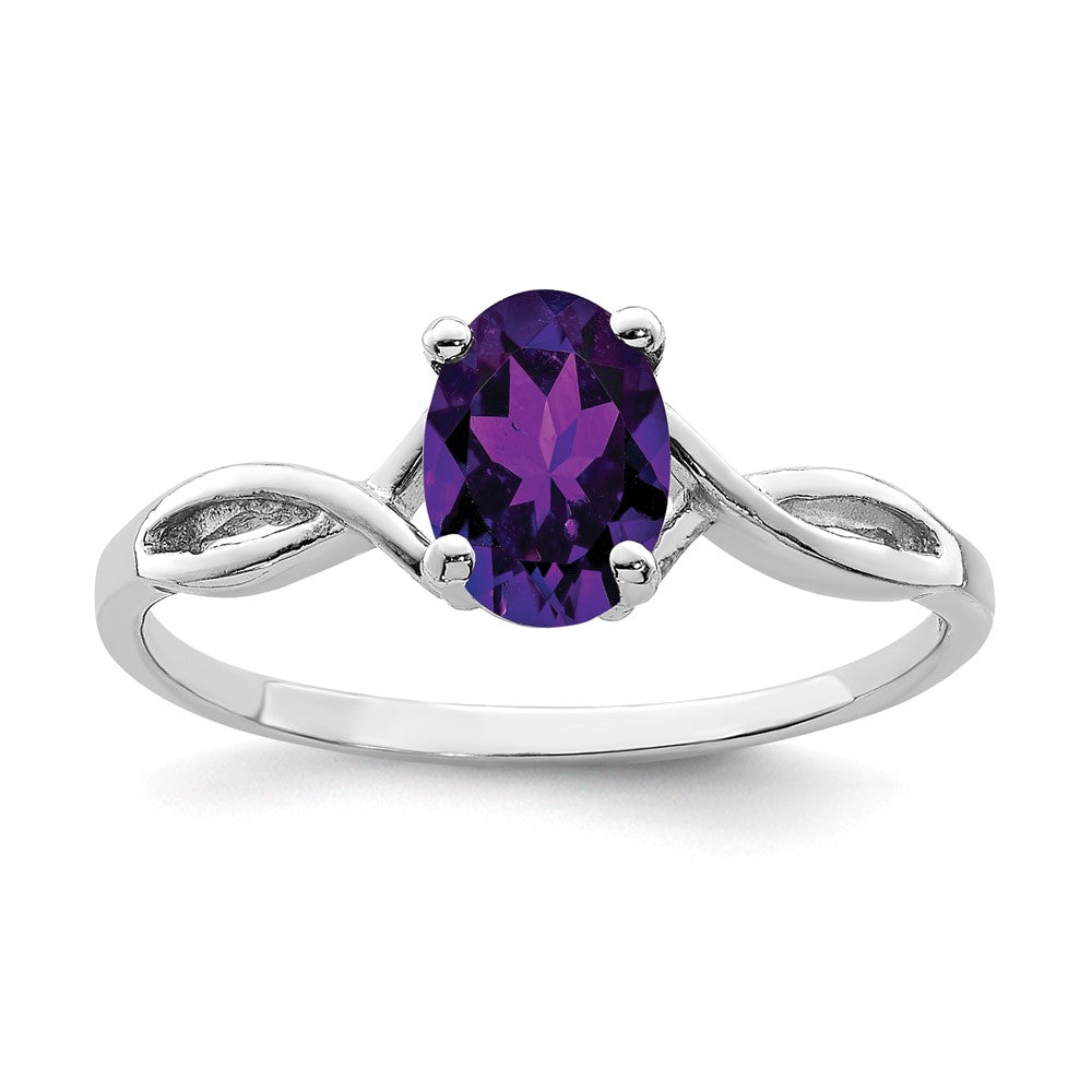 14k White Gold 7x Oval Amethyst Twist Ring