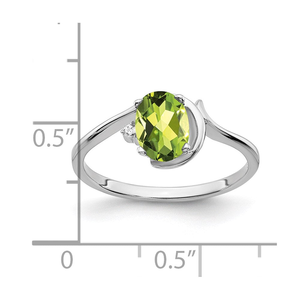 14k White Gold 7x Oval Peridot and AAA Diamond Ring
