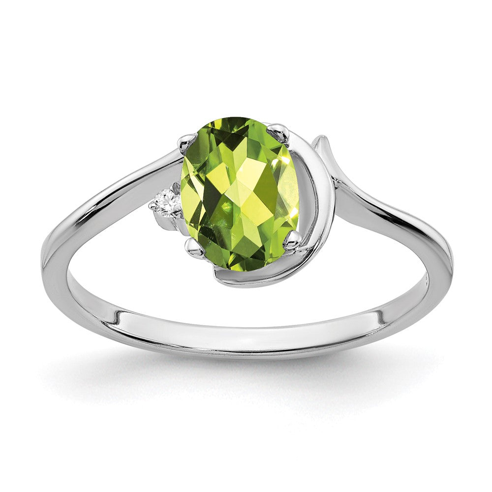 14k White Gold 7x Oval Peridot and VS Diamond Ring