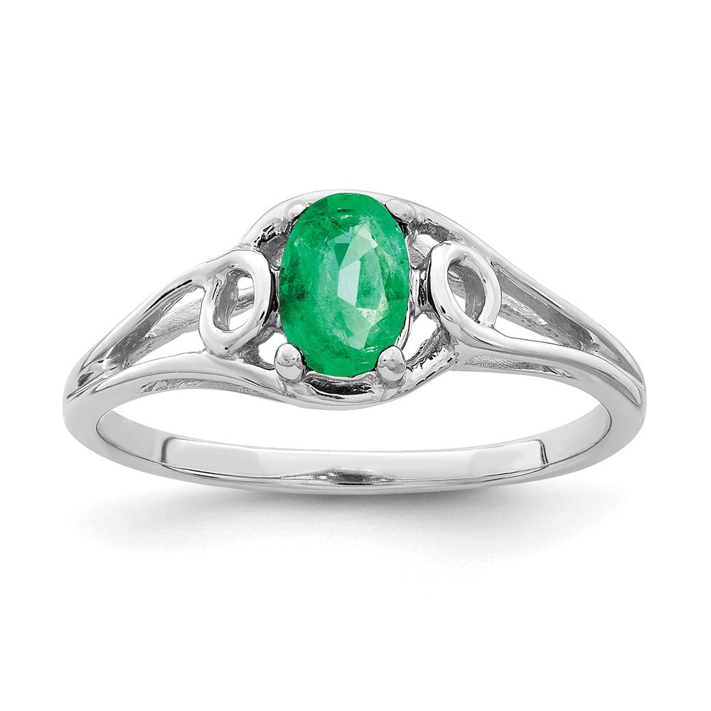 14k White Gold 7x Oval Emerald Ring