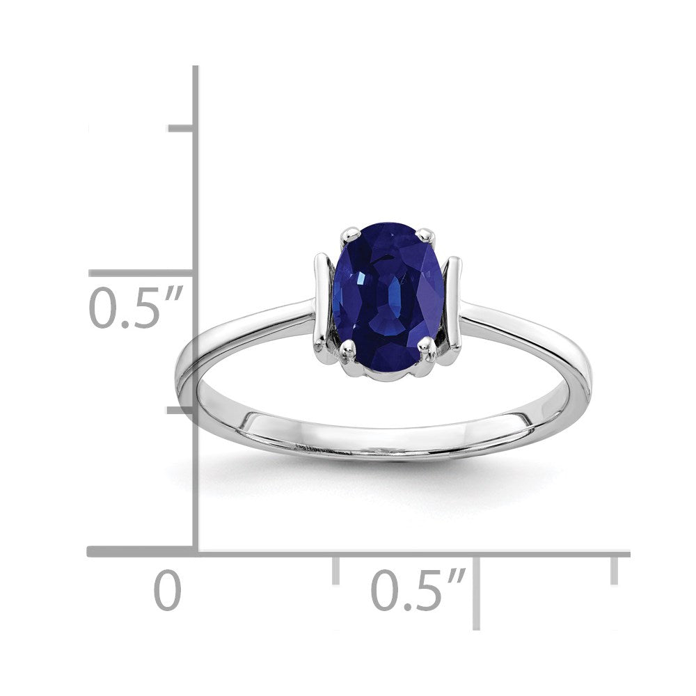 14k White Gold 7x Oval Blue Sapphire Ring