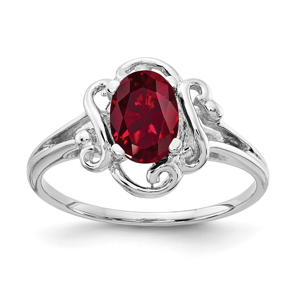 14k White Gold 7x Oval Lab-Created Ruby Ring