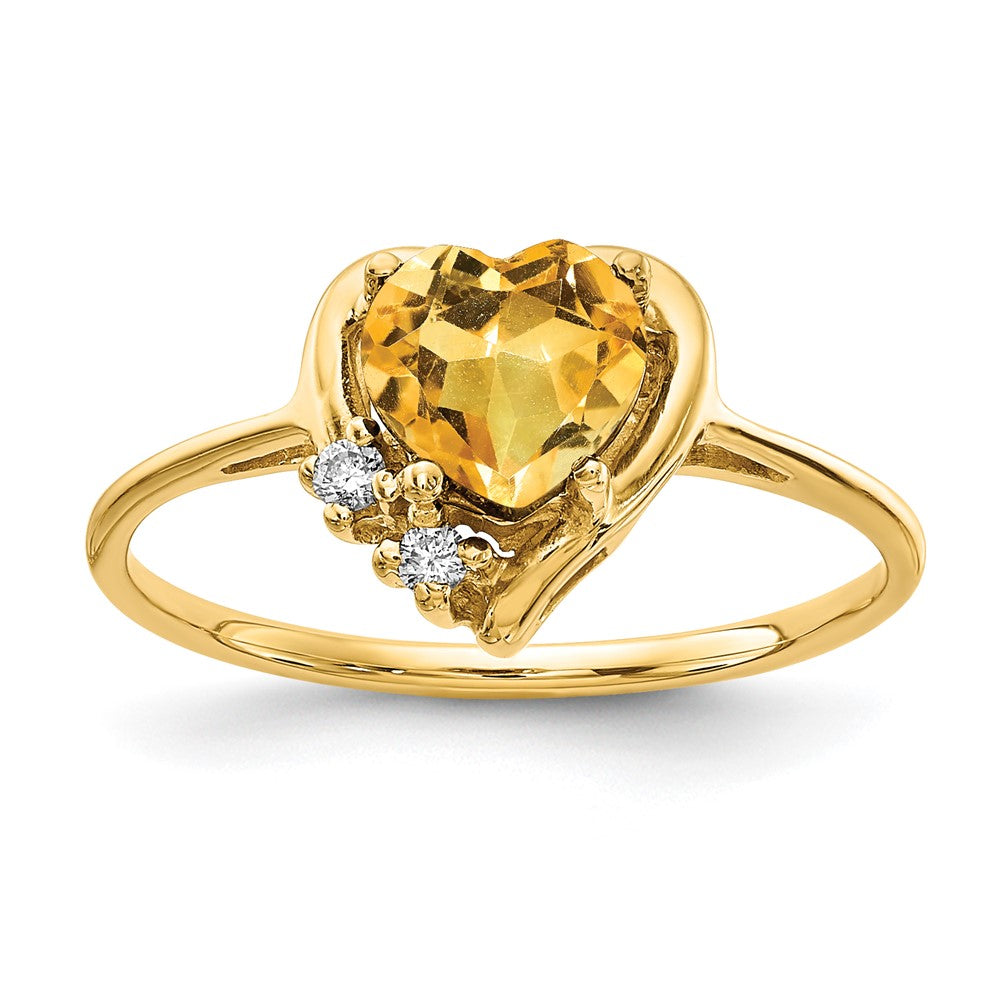 14k Heart Citrine and AA Diamond Ring