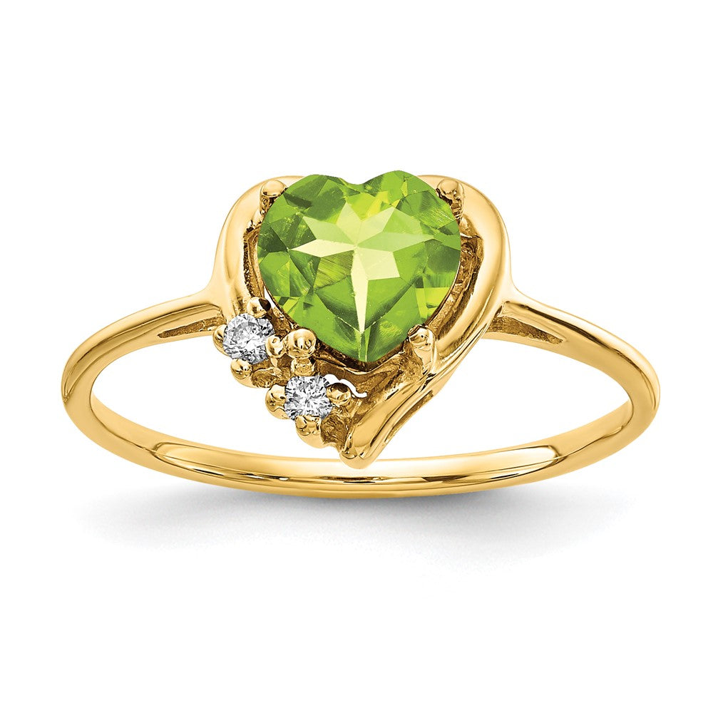 14k Heart Peridot and AAA Diamond Ring