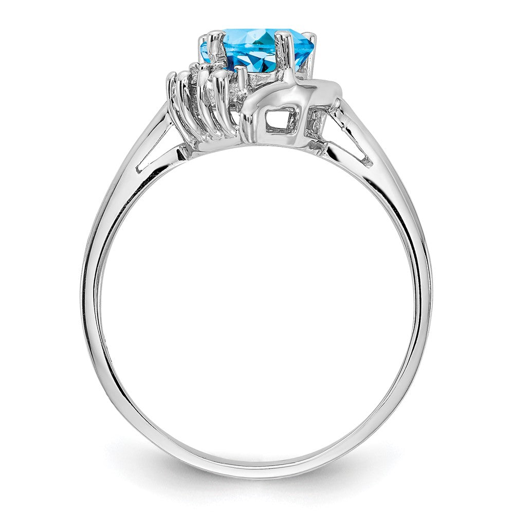14k White Gold Heart Blue Topaz and AAA Diamond Ring