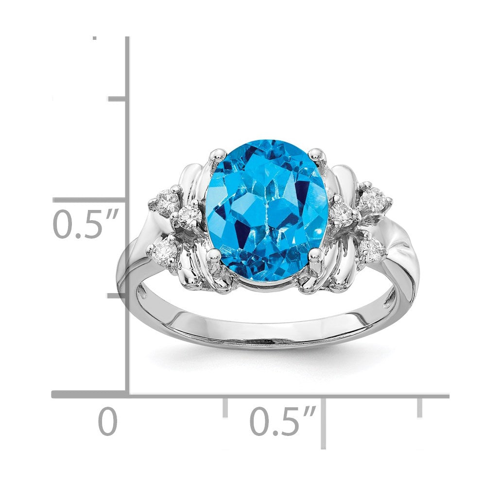 14k White Gold 10x Oval Blue Topaz AAA Diamond ring