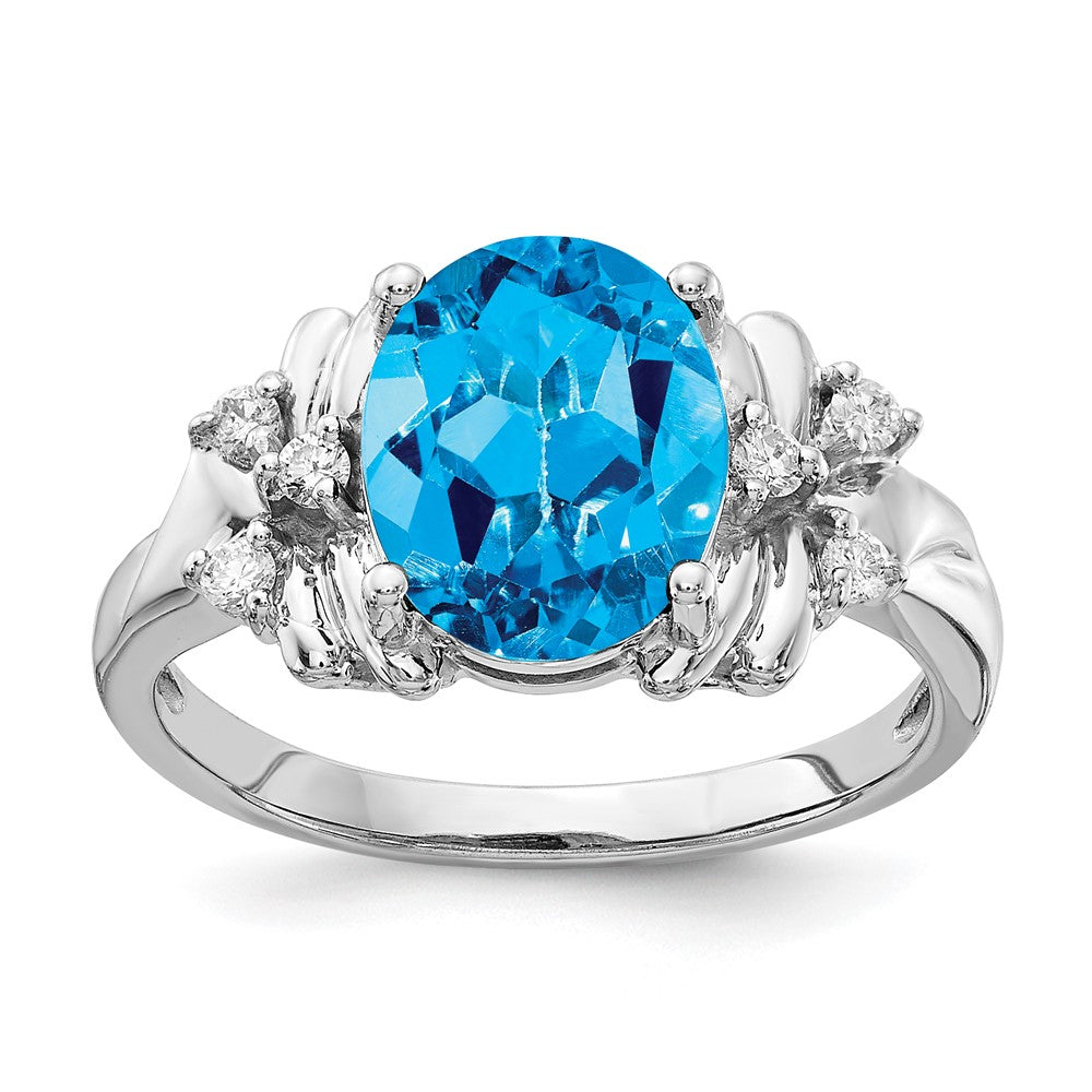 14k White Gold 10x Oval Blue Topaz A Diamond ring