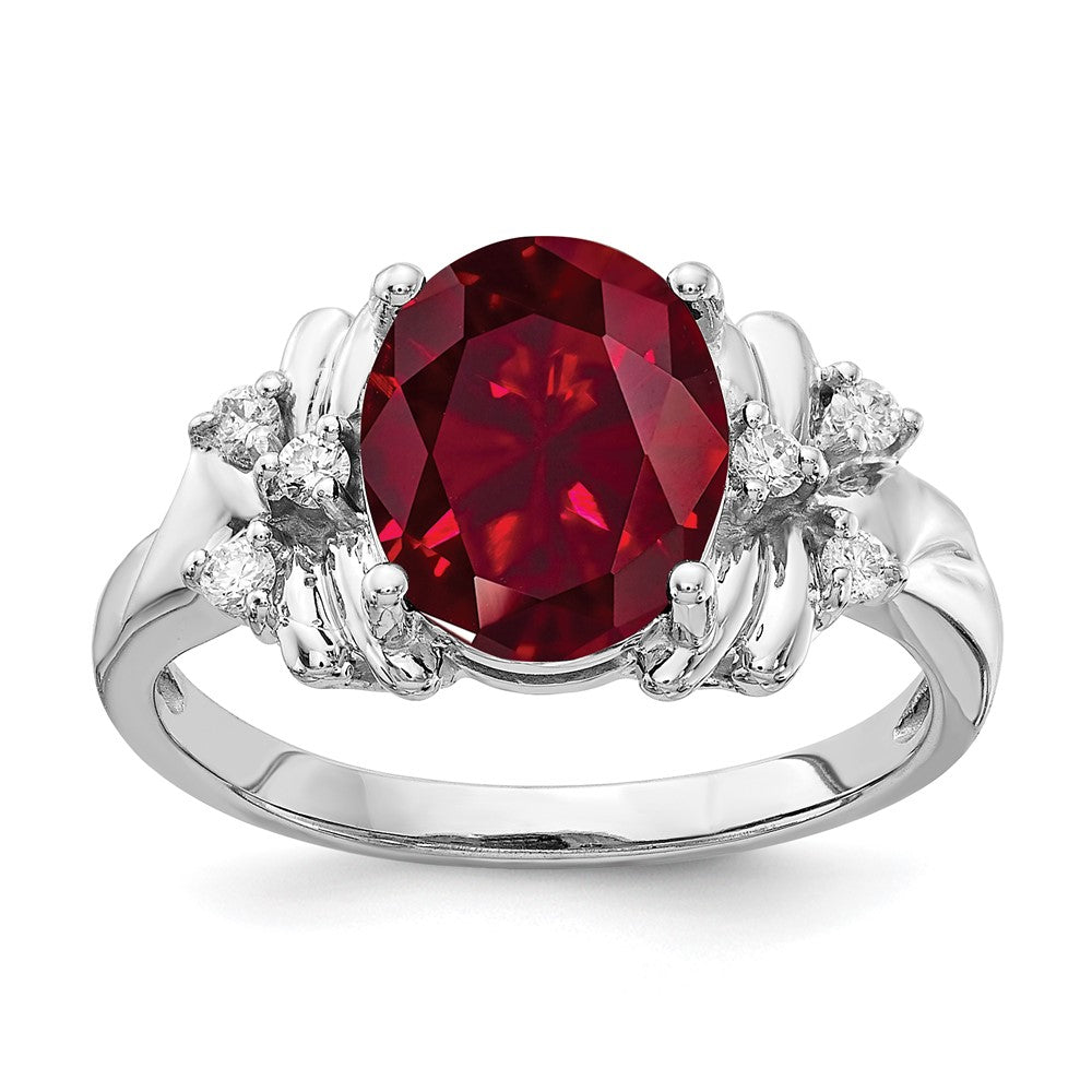 14k White Gold 10x Oval Created Ruby A Diamond ring