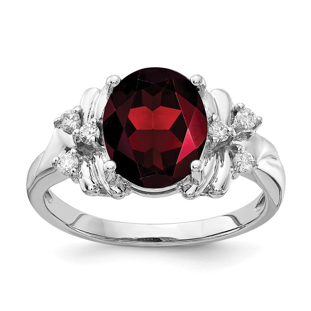 14k White Gold 10x Oval Garnet A Diamond ring