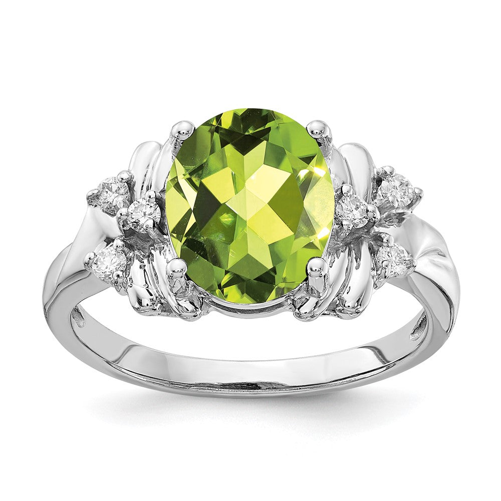 14k White Gold 10x Oval Peridot A Diamond ring