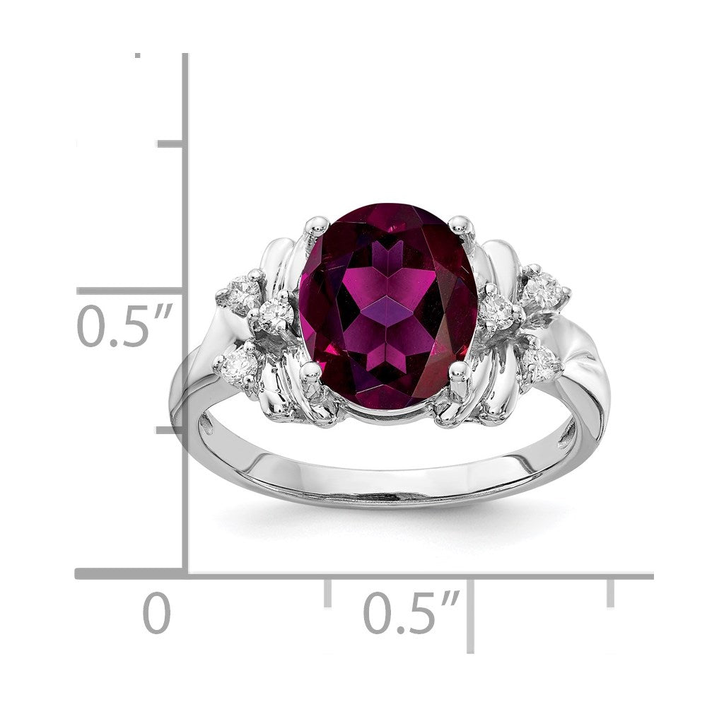 14k White Gold 10x Oval Rhodolite Garnet A Diamond ring