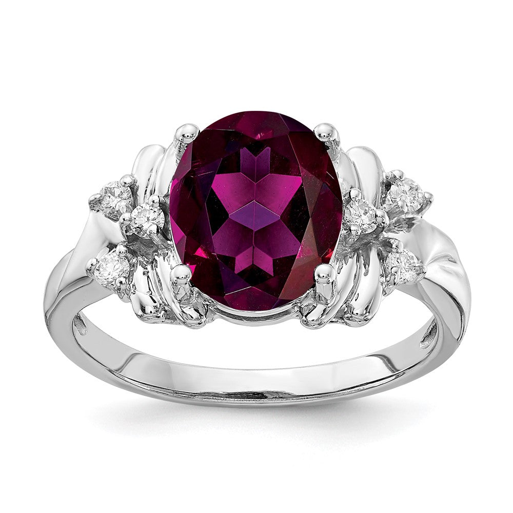 14k White Gold 10x Oval Rhodolite Garnet A Diamond ring