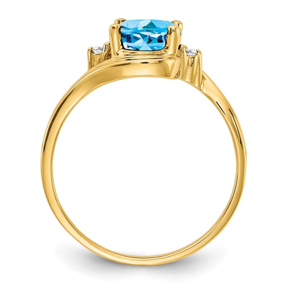 14k 8x Oval Blue Topaz and 1/20 carat AAA Diamond Ring