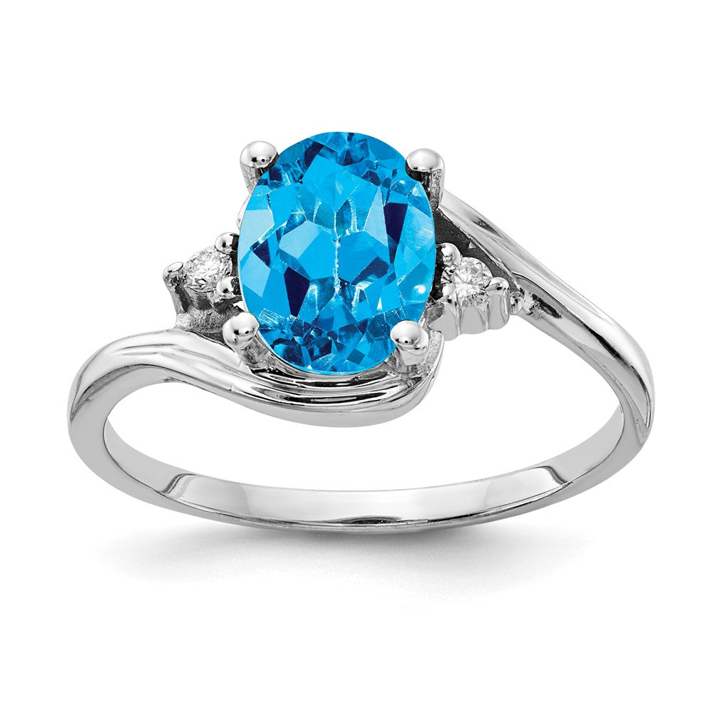 14k White Gold 8x Oval Blue Topaz AA Diamond ring