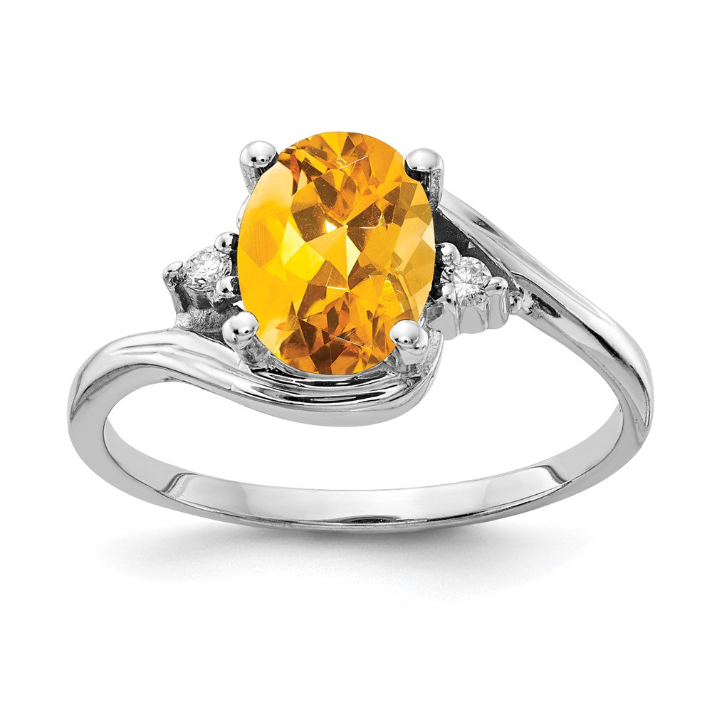 14k White Gold 8x Oval Citrine A Diamond ring