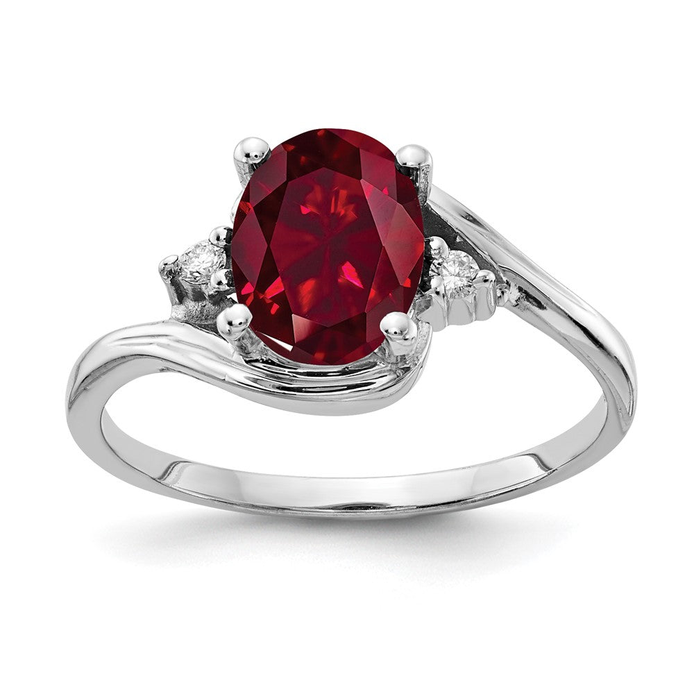 14k White Gold 8x Oval Created Ruby A Diamond ring