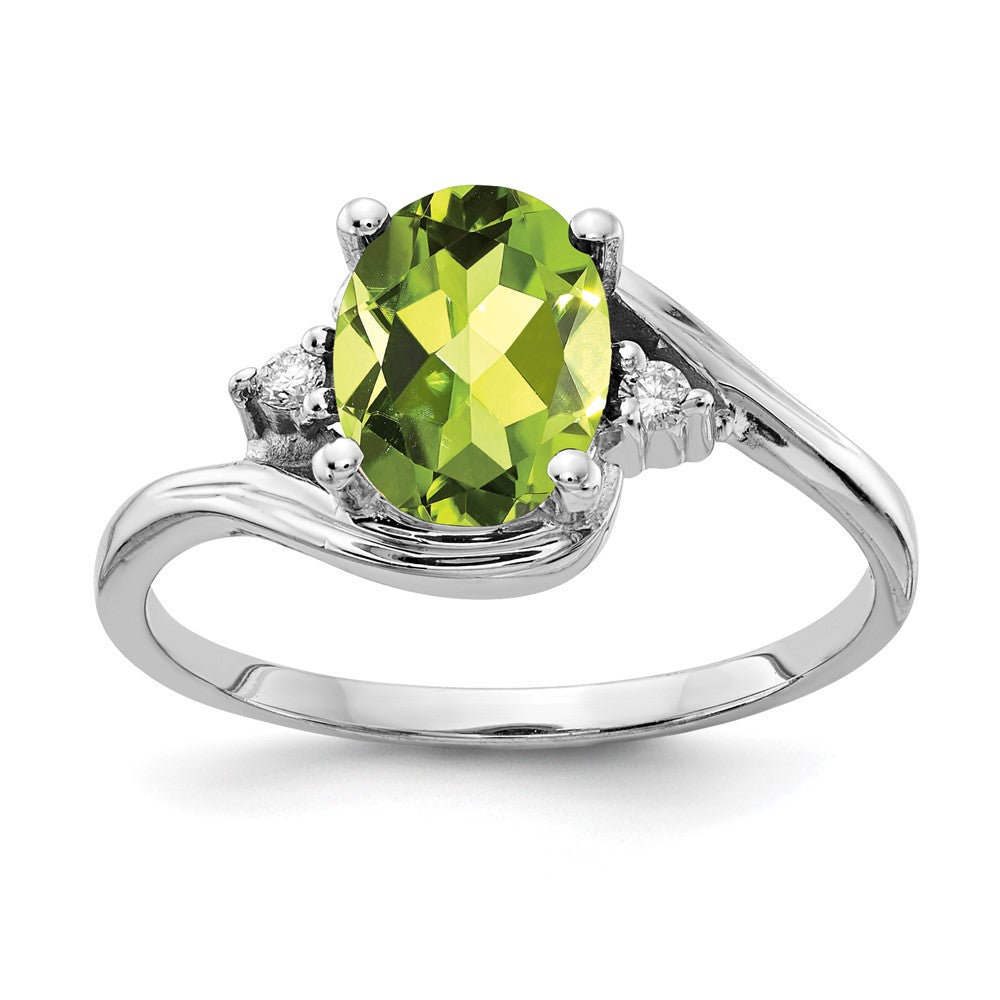 14k White Gold 8x Oval Peridot A Diamond ring