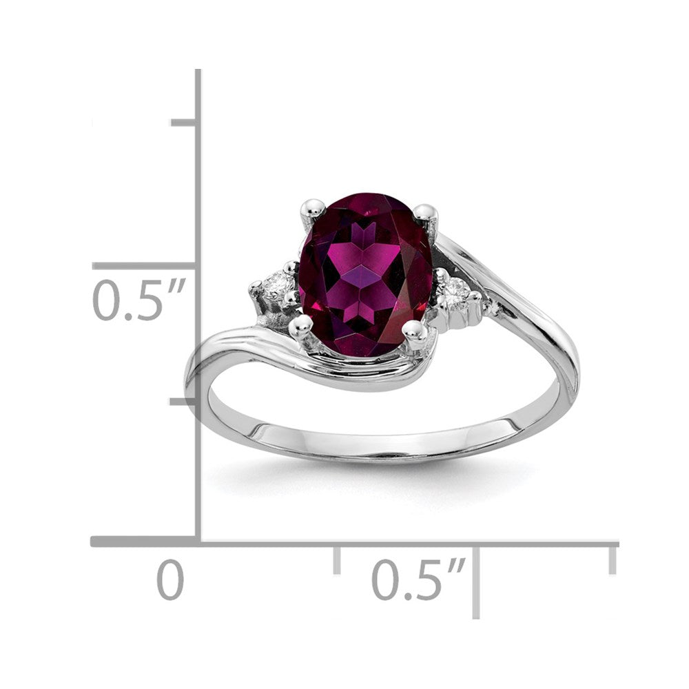 14k White Gold 8x Oval Rhodolite Garnet A Diamond ring