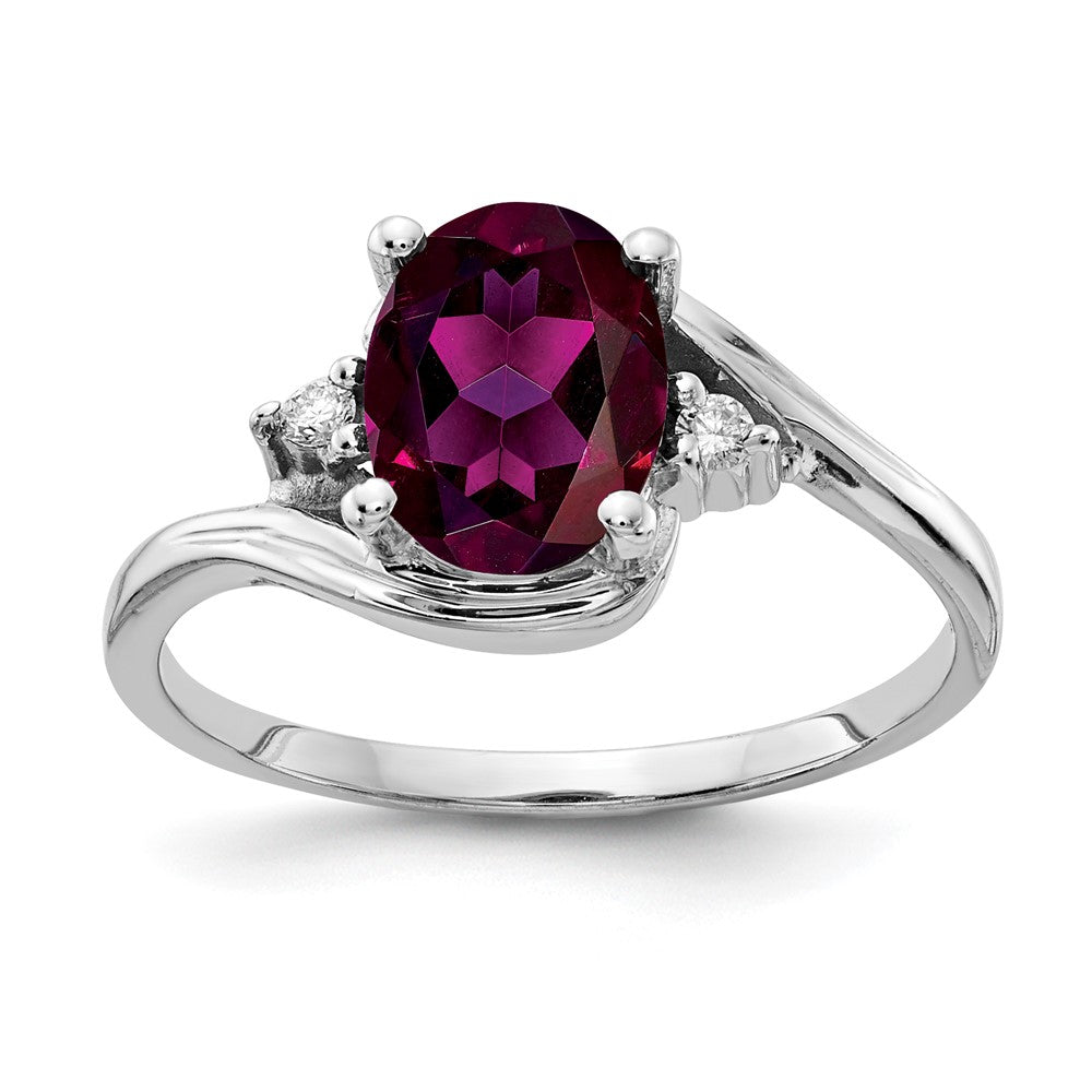 14k White Gold 8x Oval Rhodolite Garnet A Diamond ring