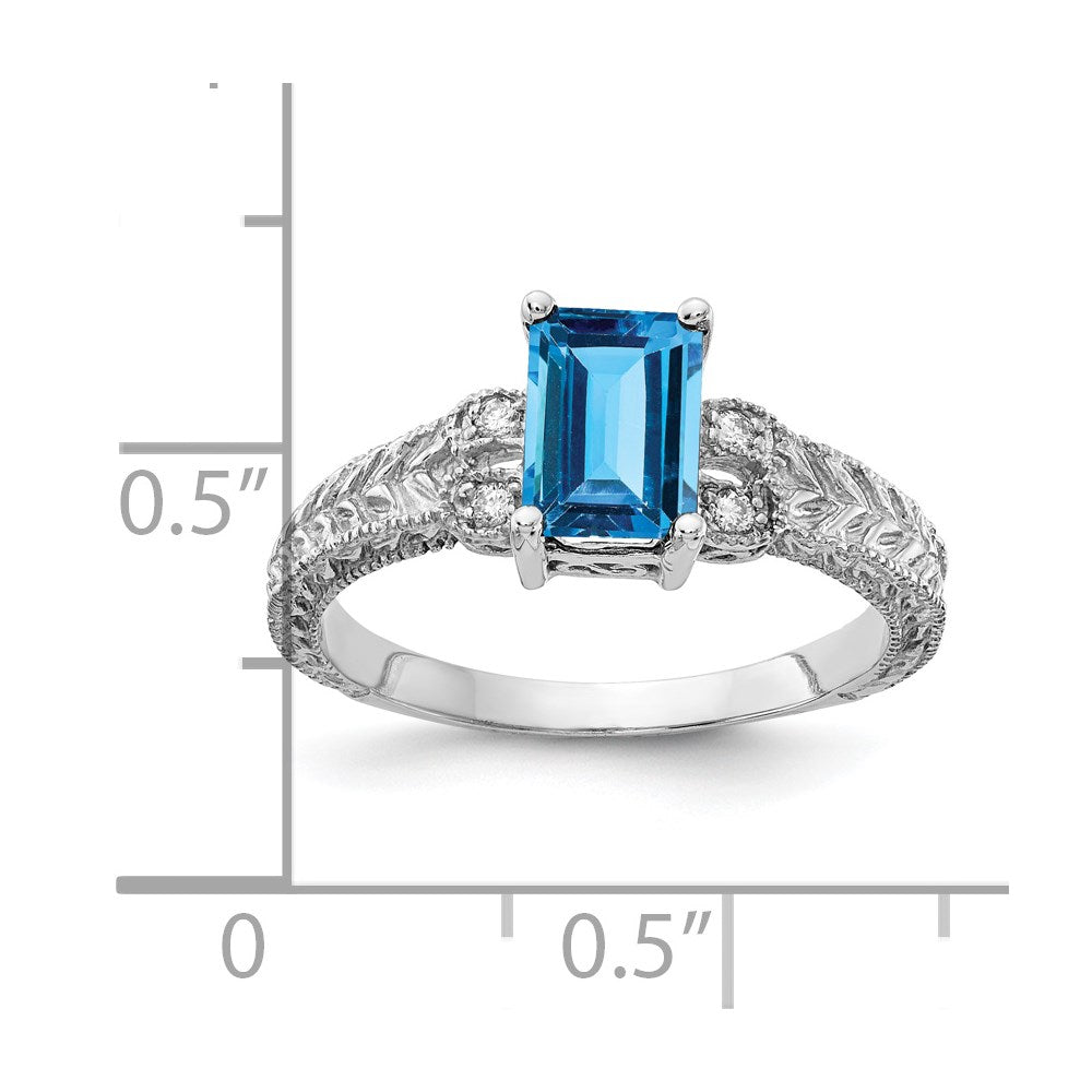 14k White Gold 7x Emerald Cut Blue Topaz A Diamond ring