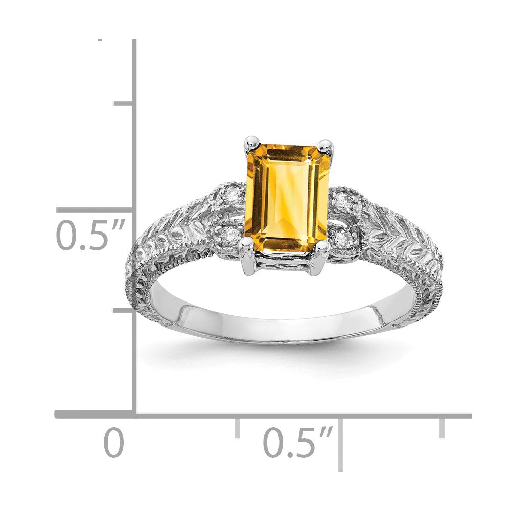 14k White Gold 7x Emerald Cut Citrine A Diamond ring