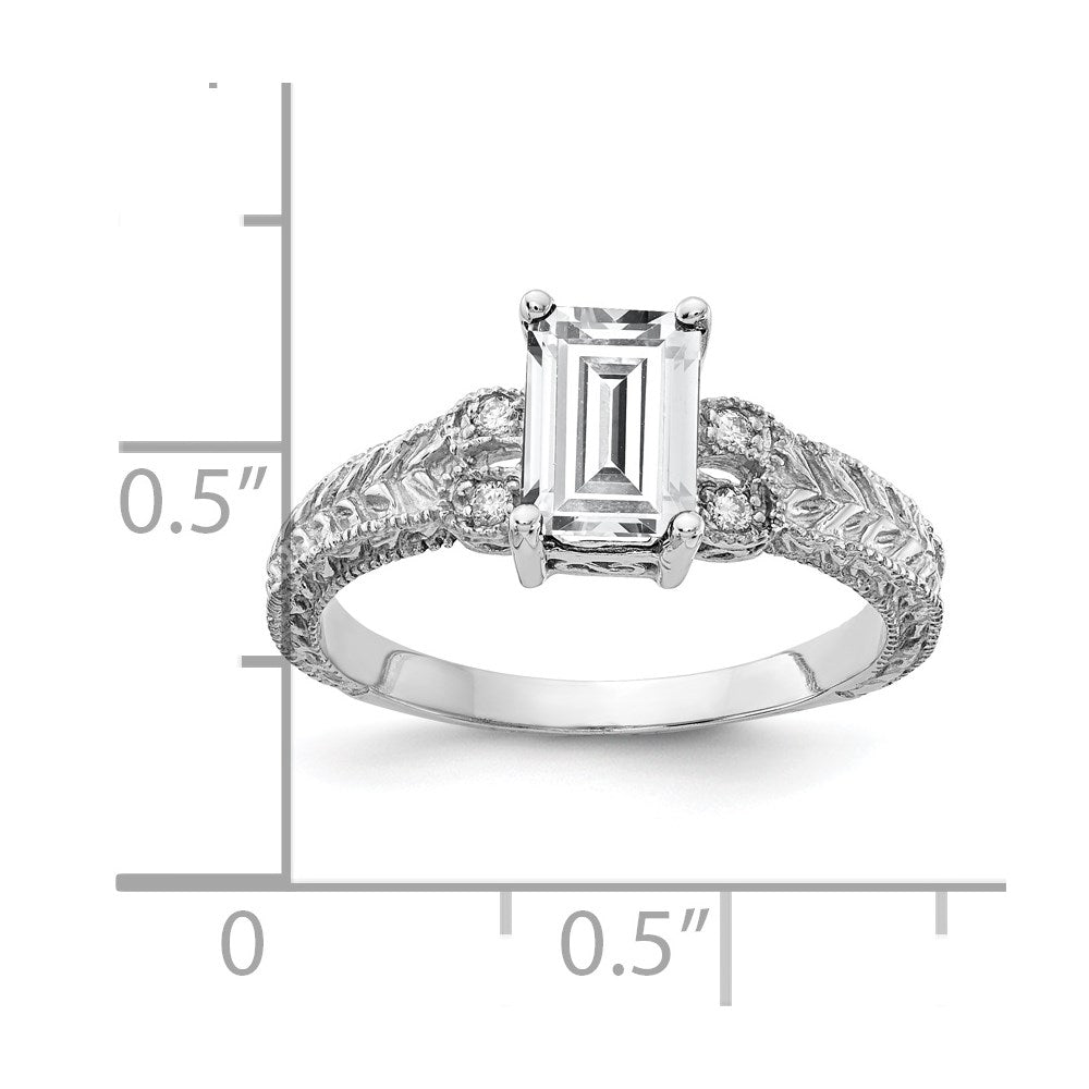 14k White Gold 7x Emerald Cut Cubic Zirconia A Diamond Ring