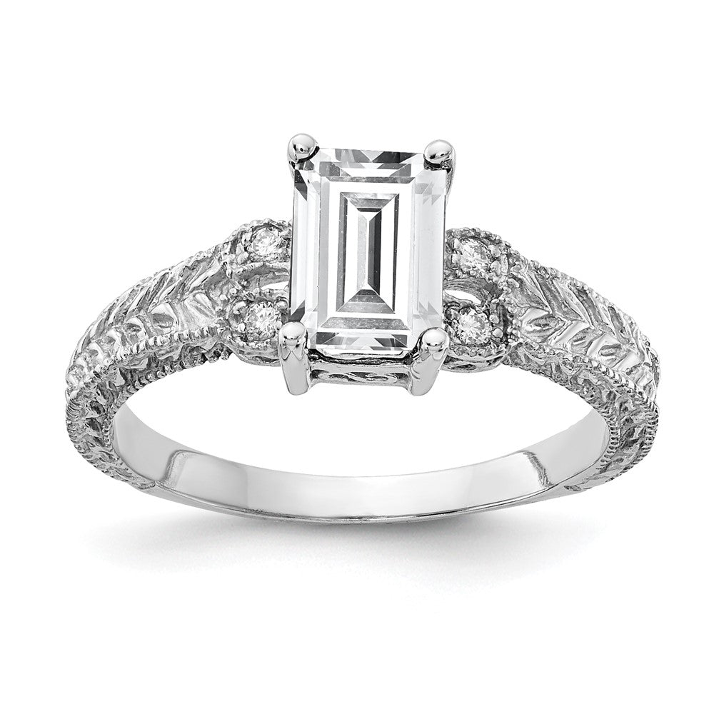 14k White Gold 7x Emerald Cut Cubic Zirconia A Diamond Ring