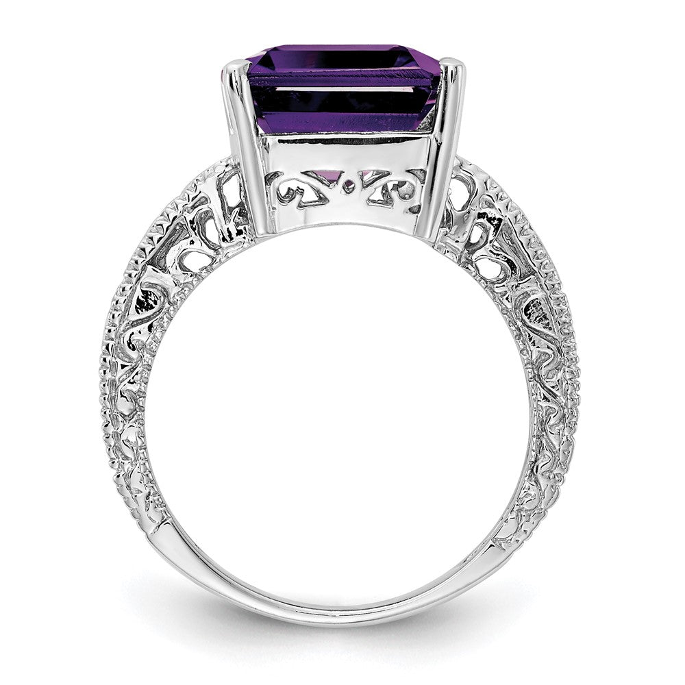 14k White Gold 12x Emerald Cut Amethyst A Diamond ring