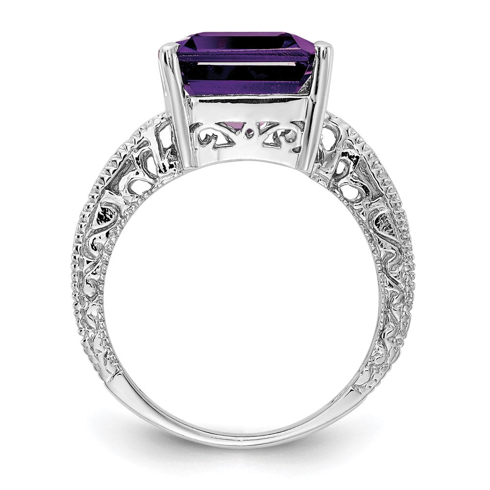 14k White Gold 12x Emerald-cut Amethyst and 1/15 carat VS Diamond Ring