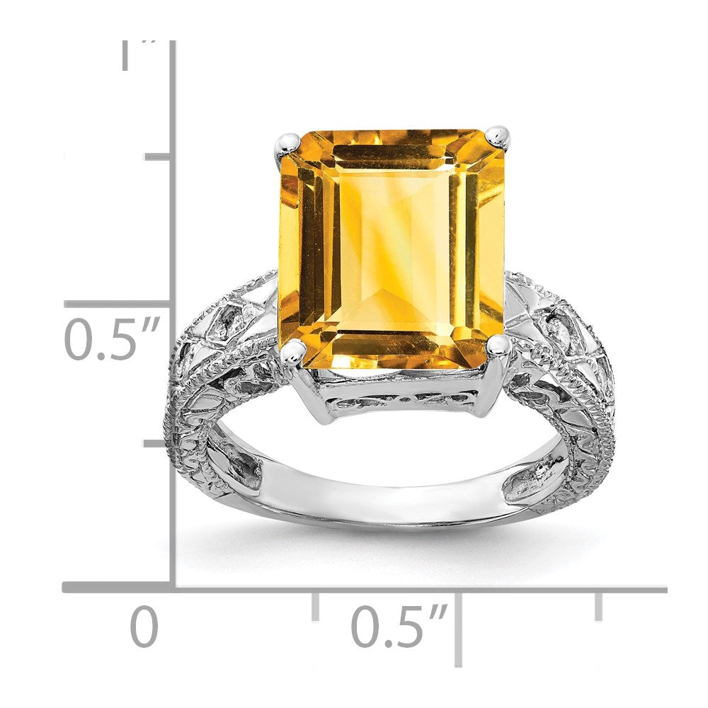 14k White Gold 12x Emerald Cut Citrine A Diamond ring