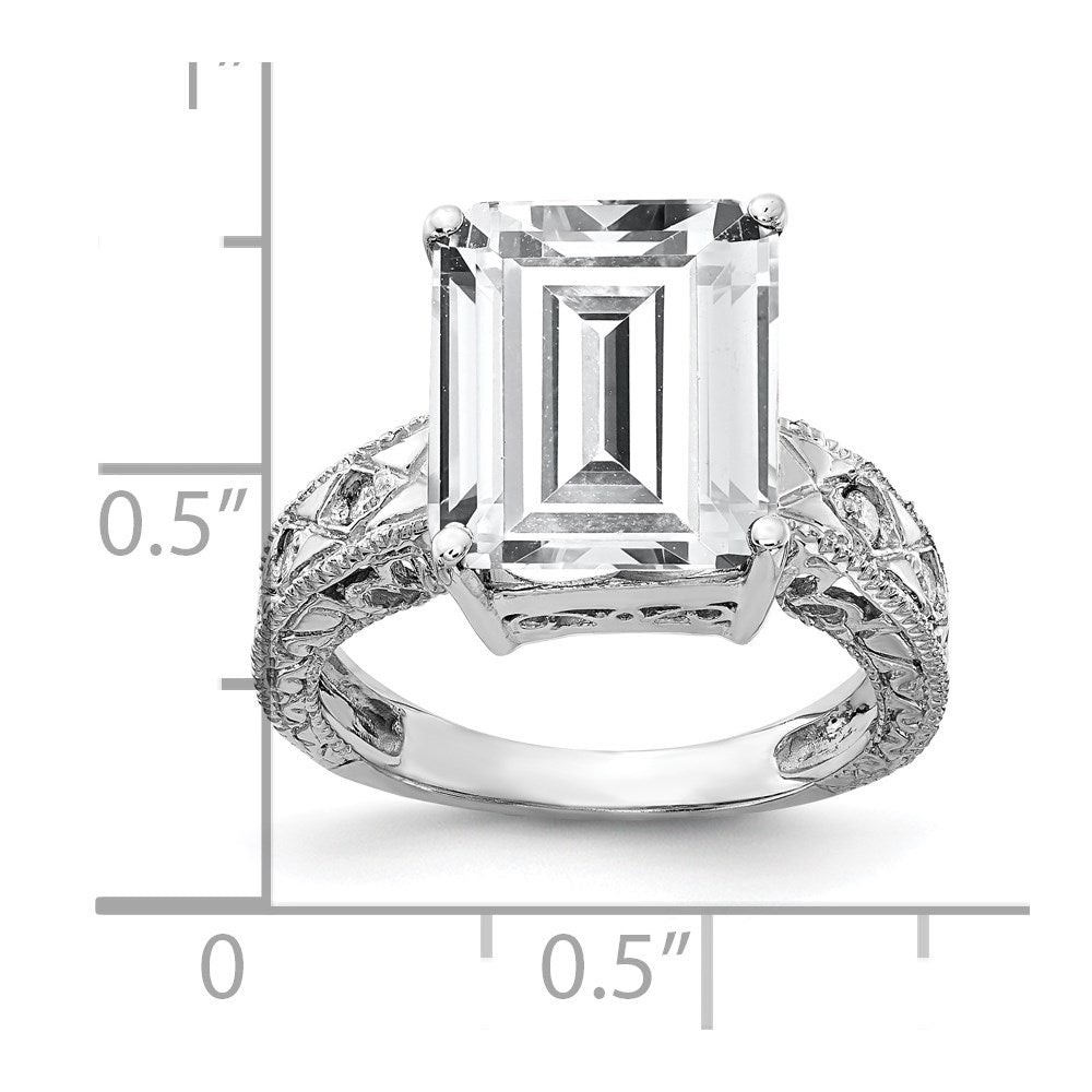 14k White Gold 12x Emerald Cut Cubic Zirconia A Diamond Ring