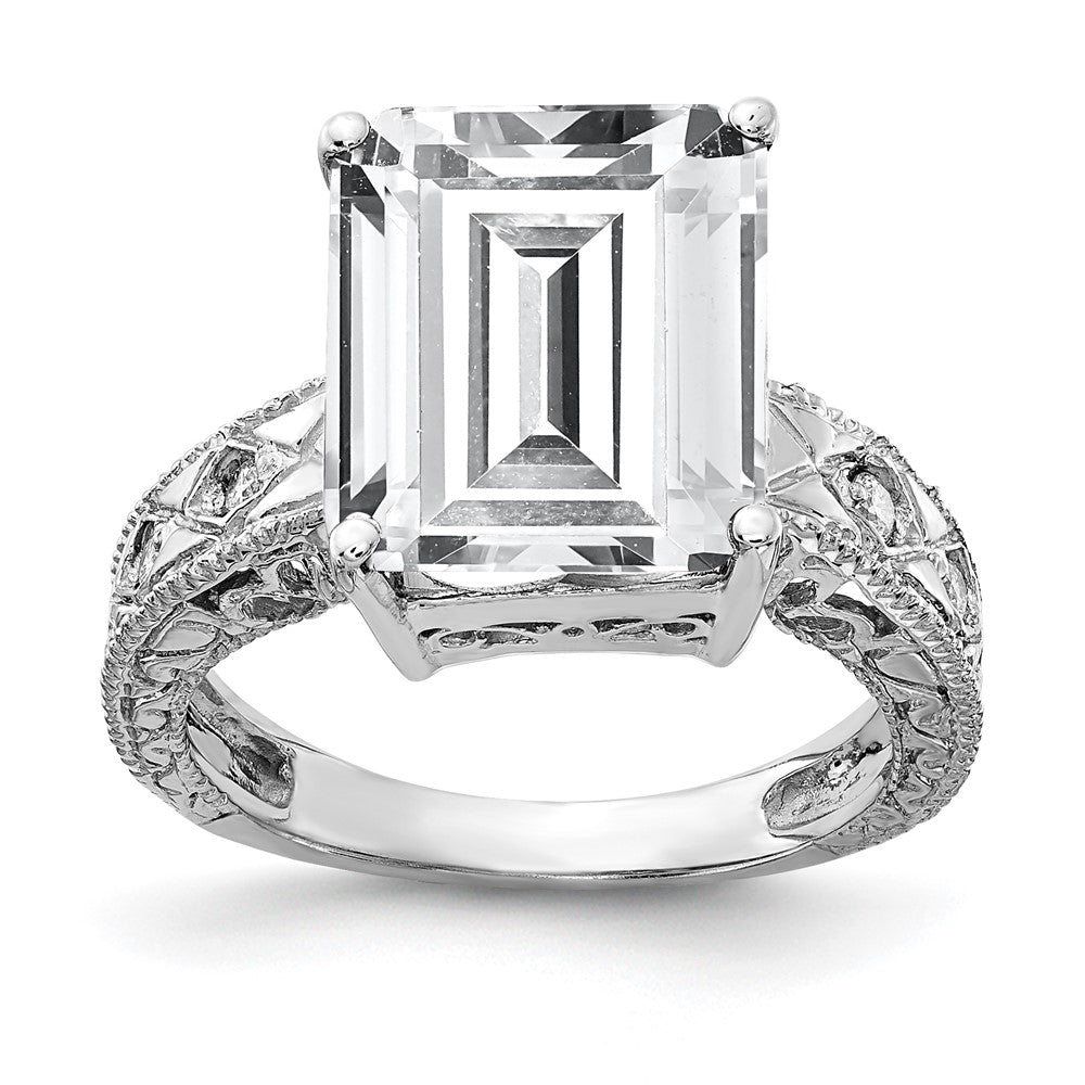 14k White Gold 12x Emerald Cut Cubic Zirconia A Diamond Ring